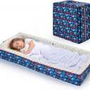 100% Cotton Lining Portable Foldable Toddler Travel Bed - Soft Foam Floor Bed with Washable Cover, Safe and Comfortable Toddler Crib, Ocean Blue