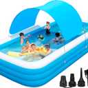 Large Inflatable Pool with Canopy, 145'' x 74'' x 22'' Inflatable Swimming Pool for Adults, Oversized 0.6MM Thickened Family Blow Up Pool for Backyard, Garden and Outdoor Fun