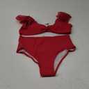 Women High Waisted Swimsuit Pleated Lace Ruffle Bikini Padded Swimwear (Large, Red)