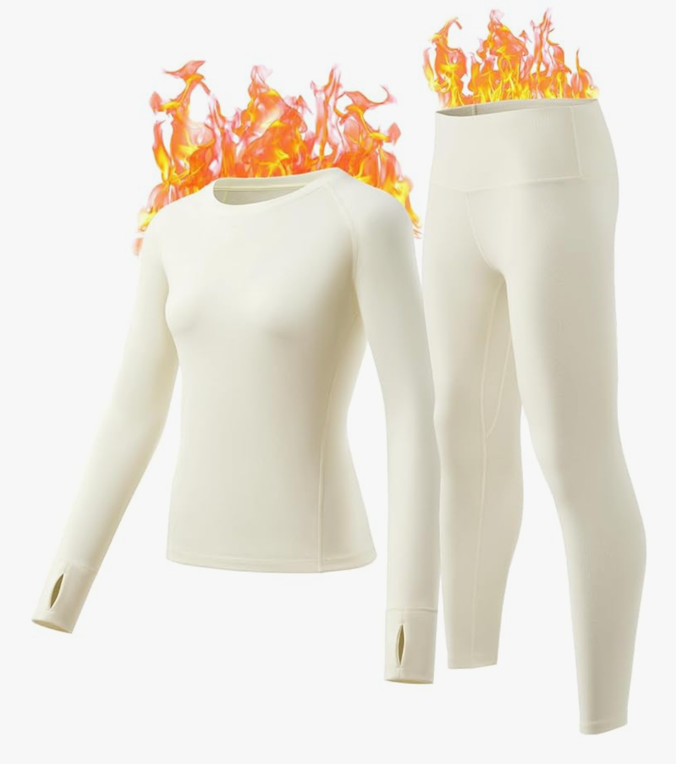 Long Johns for Women Thermal Underwear Soft Fleece Lined Base Layer Set Pajama Set Thermal Top Bottom for Cold Weather XL