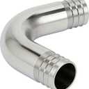 304 Stainless Steel 90 Degree Elbow Hose Barb Fitting, 1-3/4" x 1-3/4", Silver, 1pc with 2pcs Hose Clamps