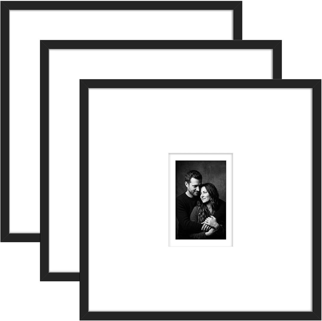 upsimples 16x16 Picture Frame with 4x6 5x7 Double Mat, Black