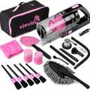 Car Cleaning Detailing Kit Interior Cleaner, 14Pcs Cleaning Supplies with High Power Portable Vacuum Cleaner, Detailing Brush Set, Windshield Cleaner, Pink Car Accessories for Women