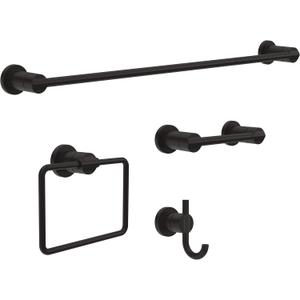 Delta Nicoli (4-Pack) Bathroom Set Matte Black 18" Towel Rack, Toilet Paper Holder, Hand Towel Holder, Towel Hook| Bathroom Accessory Set Towel Holder 4-Piece Hardware Set NIC64-MB