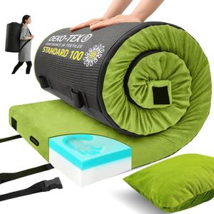 Memory Foam Camping Mattress pad, Comfortable Thick Floor Sleeping Mat for Adults with Waterproof and Non-Slip Bottom, Portable Roll Up Mattress for Sleepover Guest,Cot Mad for Car Camping