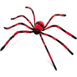Halloween Decorations 5ft Giant Light Up Spider, 60inch Scary Spider with 56 LED Light, Timer, Creepy Spooky Decor, Glowing Eyes, Haunted Horror Prop for Spiderweb, Indoor, Outdoor, Yard (Red)