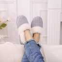 Evshine Women's Fuzzy Memory Foam Slippers, Closed Back Knit Bedroom Slippers, Slip-On Warm House Shoes for Indoor & Outdoor Comfort (8-8.5, Grey)