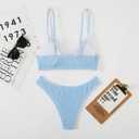 BYINDED Women's Sexy Two Piece Tummy Control Thong Bottom V Neck Bikini Swimsuits (Blue, L)