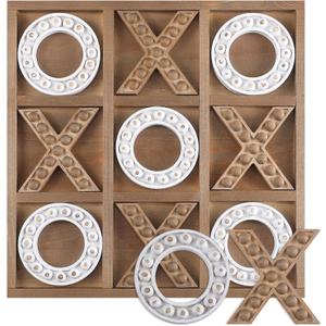 Tic Tac Toe Game 10.6 Inch Rustic Wood Board Game Coffee Table Games Tic Tac Toe Table Decor for Family Adults Travel Outdoor