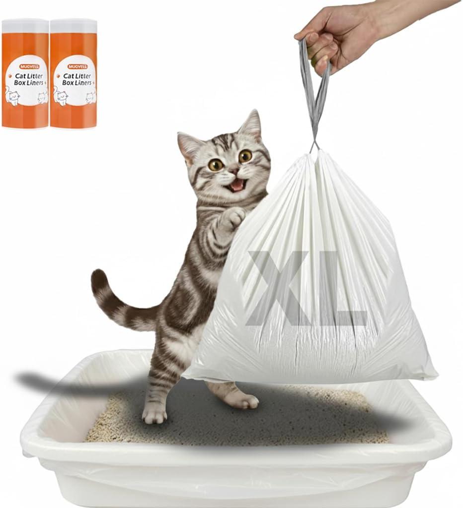 Cat Litter Box Liners 30 Count, 37" x 18" Jumbo Cat Litter Bags with Drawstring, XL Heavy Duty Litter Pan Liners, Litter Box Liners Tear Leak Resistant for Pet Supplies Simple Access