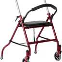 Medline 2-Wheel Rollator Walker, for Adults and Seniors, 300 lb. Weight Capacity, Burgundy, 5-Inch Wheels, Padded Seat, Foldable, Adjustable Handles, Pressure-Activated Brakes