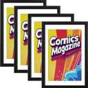 eletecpro Comic Book Frame, 4 Pack 8x12 Picture Magazine Frames with Black White Double-sided Mat, Fits Current Single Comic Book up to 6 3/4" x 10 1/4", Wall Mount or Tabletop Display, Black