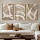 Large Framed Neutral Abstract Wall Art for Living Room, 3 Piece Modern Canvas Prints Paintings Artwork for Walls, Minimalist Beige Taupe White Abstract Pictures for Hallway Office Wall Decor 24x36 In, 24" W x 36" H x 3Pcs