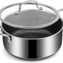 Hybrid Nonstick 5.2 QT Stock Pot with Tempered Glass Lid, Stay-Cool Handles, Dishwasher & Oven-Safe Up to 500°F, Non-toxic PFOA Free Induction Ready, Compatible with All Cooktops