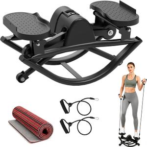 Rocking Steppers Side to Side for Full Body Workout, Quiet Lateral Stair Stepper at Home or Outdoor with Resistance Bands & Non-Slip Mat, 330 LBS Loading Capacity Exercise Equipment