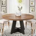 Tribesigns 47 inch Round Dining Table Wood Kitchen Table for Dining Room, 47" Dinner Room Tables for 4-6, Farmhouse Accent Furniture with Wooden Tabletop and Cross Base, Brown+Black, 47.25" x 47.25" x 29.5" inches