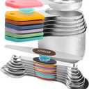 16Piece Stainless Steel Measuring Cups and Spoons Set, Strong Magnetic Nesting Design 7 Cups 8 Spoons with Leveler, Double Measurement Markings for Dry & Liquid Ingredients, Colorful