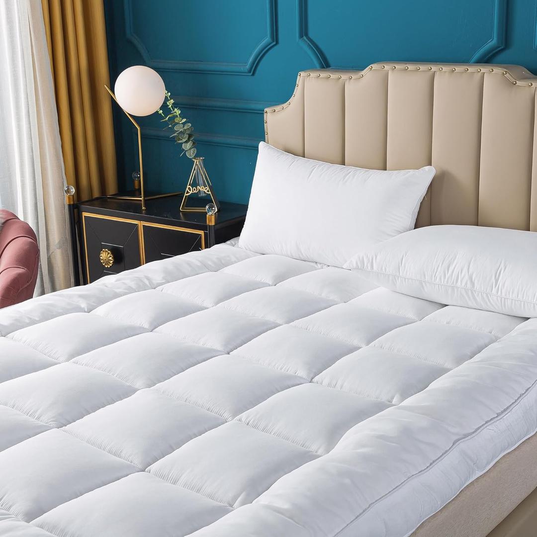 Mattress Topper Queen Size Down Alternative Overfilled White Pillow Top Mattress Cover Plush Super Soft 2 Inch Thick Mattress Pad (Queen(60''*80'')