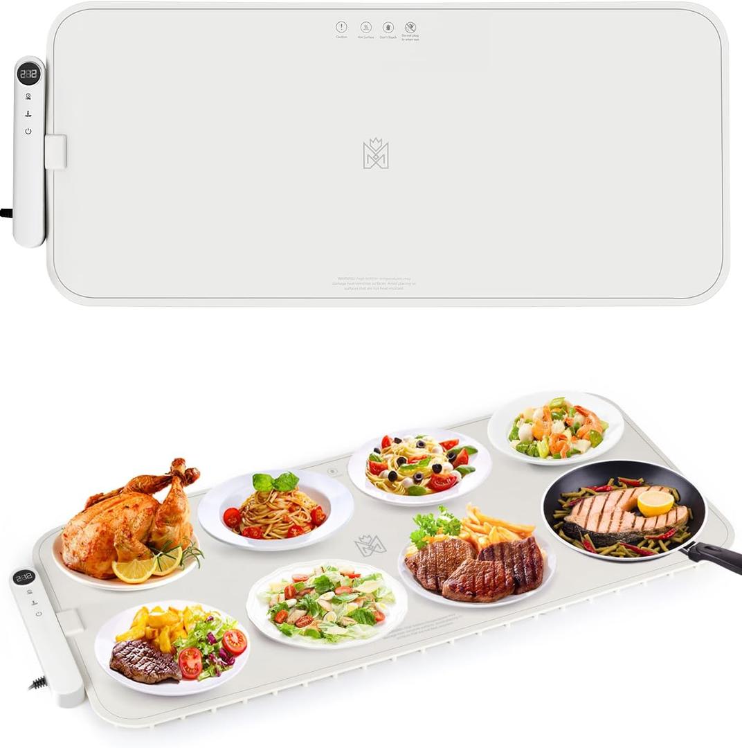 Warming Mat for Food Extra Large, MUZAMOX Graphene Warming Plate for Food with Rapid and Even Heating, Dishwasher-Safe Silicone Food Warming Mats for Countertop and Buffets Party - Gray, 36" x 16"