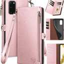 XcaseBar for Samsung Galaxy S20 Wallet case with Zipper Credit Card HolderRFID Blocking, Flip Folio Book PU Leather Phone case Shockproof Cover Women Men for Samsung S20 case Rose Gold