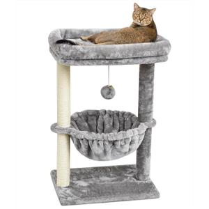 SYANDLVY Small Cat Tree for Indoor Cats, Activity Cat Tower with Scratching Post for Kittens, Cat Bed & Furniture with Basket & Hanging Ball for Play Rest (Light Grey)