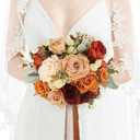 Rinlong 9" Wide Burnt Orange Wedding Bouquet for Bride, Rustic Terracotta Artificial Flowers Bridal Bridesmaid Bouquet for Fall Wedding Prom