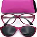 SA106 Cateye Magnetic Clip On Polarized Sunglasses On Bifocal Reading Glasses (Solid Purple)