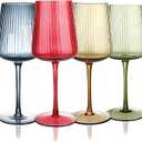 Hand Blown Ribbed Wine Glasses with stem, Lead-Free Crystal Glasses, Luxury Gift, Set of 4, Unique, 18oz Premium Wine Goblet, Large capacity, Fluted Design (Winter Colored)
