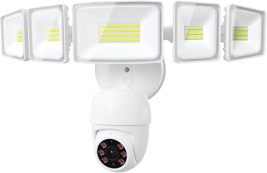 iMaihom Floodlight Camera Outdoor, 2K QHD Smart Home Security Cam with Motion-Activated, 5500LM Brightness 5 Heads Light, 360 Pan & Tilt, 2-Way Audio, Cloud/SD Storage, Color Night Vision (White)