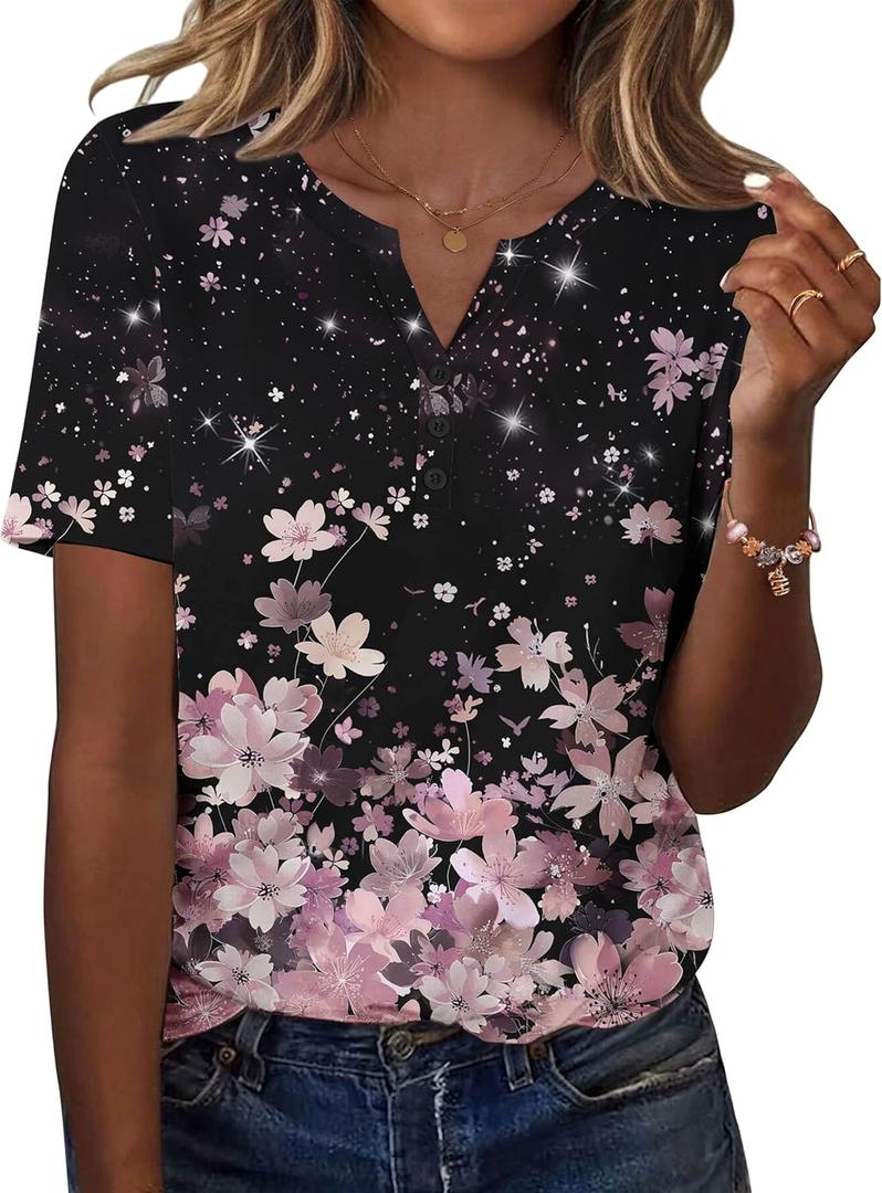 Zeagoo Womens Summer Tops Casual Short Sleeve V Neck Shirts Business Dressy Work Blouses (Black, M)