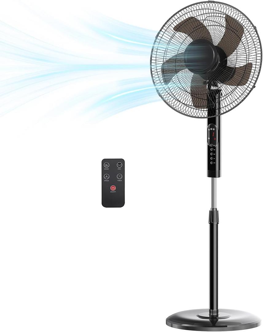 NEWBULIG 17" Pedestal Fans with Remote, Oscillating Standing Fan with 3 Speed & 3 Model, Quiet Timer Stand Up Fan for Indoor, Bedroom, Living Room, Adjustable Height & Tilt Head, Easy Assembly