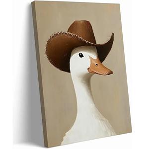 Vintage Cowboy Silly Goose Canvas Wall Art Funny Animal Cowboy Duck Picture Wall Decor Eclectic Western Art Farmhouse Geese Painting Poster Print Artwork for Bedroom Bathroom (Framed, 24x36in)