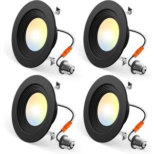 Amico 4 Pack 4 inch 5CCT LED Recessed Lighting, Dimmable, 8.5W=60W, 650LM, 2700K/3000K/4000K/5000K/6000K Selectable, Retrofit Can Lights with Baffle Trim, IC Rated - ETL & FCC, Black