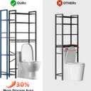 Kalrin 8-Tier Over The Toilet Storage with Side Rack, Over Toilet Storage Rack with Adjustable Shelf & Drain Basket, Freestanding Bathroom Organizer for Balcony, Laundry (Pure Black)