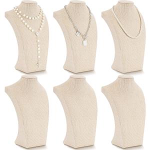 Kigley 6 Pcs Linen Necklace Display Bust Jewelry Holder Necklace Retail Mannequin Display Stand for Jewelry Selling Vendors Shows (11.4 x 6.9 Inch)