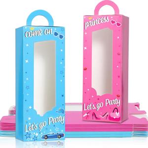 12 Pcs Hot Pink Girl Party Gift Boxes Pink and Blue Doll Party Goodie Boxes Blue Birthday Princess Party Candy Treat Boxes Let's Go Bachelorette Party Decor for Girl Birthday Bridal Shower Party