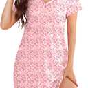 Nightgowns for Women Short Sleeve Button down Sleep Shirts Henley Sleepwear Soft Sleep Dress with Pockets (Pink, M)