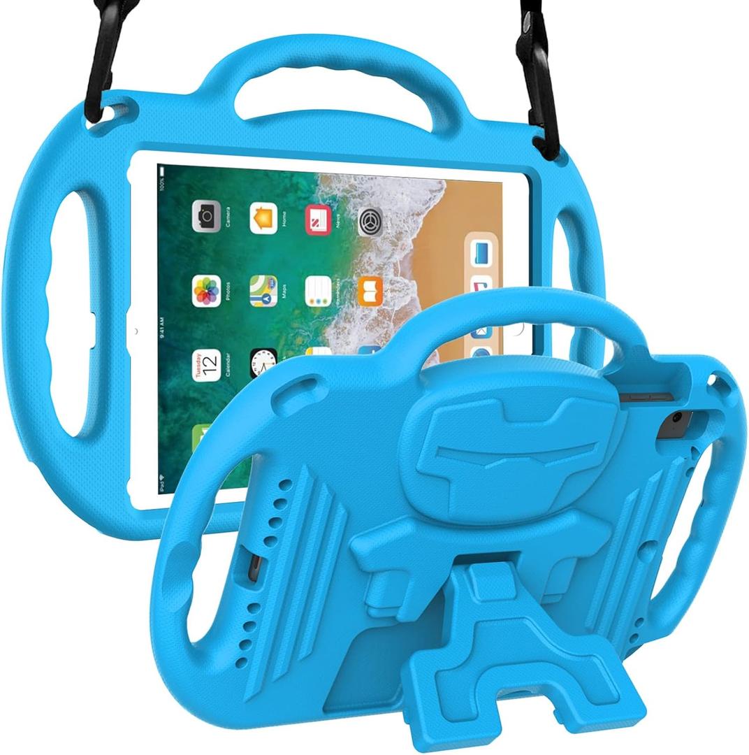 LTROP iPad Case - 6th/5th Gen & iPad Air 2 - 9.7" Kids Handle Stand with Screen Protector - Blue