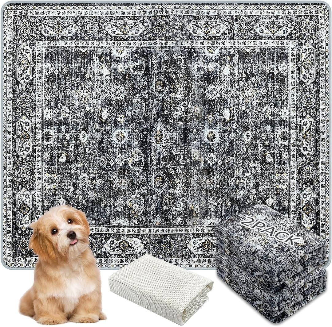 Washable Pee Pads for Dogs, (2 Pack, 36"x42") Upgrade Reusable Puppy Pads with Non-Slip Rug Pad, Super Thickening Absorbent Leakproof Dog Traning Pads Whelping Pad for Dogs, Doggie(Black)