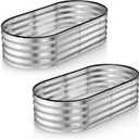 Plant & Plot Galvanized Raised Garden Beds Outdoor // 4×2×1 ft (2-Pack) Planter Raised Beds for Gardening, Vegetables, Flowers // Large Metal Garden Box (Silver) // Patented Tool-Free Design