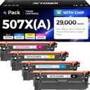 507X 507A Toner Cartridge Set 4-Pack High Yield Replacement for HP 507X 507A CE400X CE401A CE402A CE403A Compatible with HP Color LaserJet Enterprise 500 Color M551 M551dn M570dn M570dw M575fw Printer