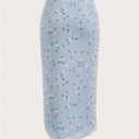 Verdusa Women's Floral High Waist Side Slit Maxi Skirt Mesh Drawstring Bodycon Ruffle Hem Long Skirt (XL)