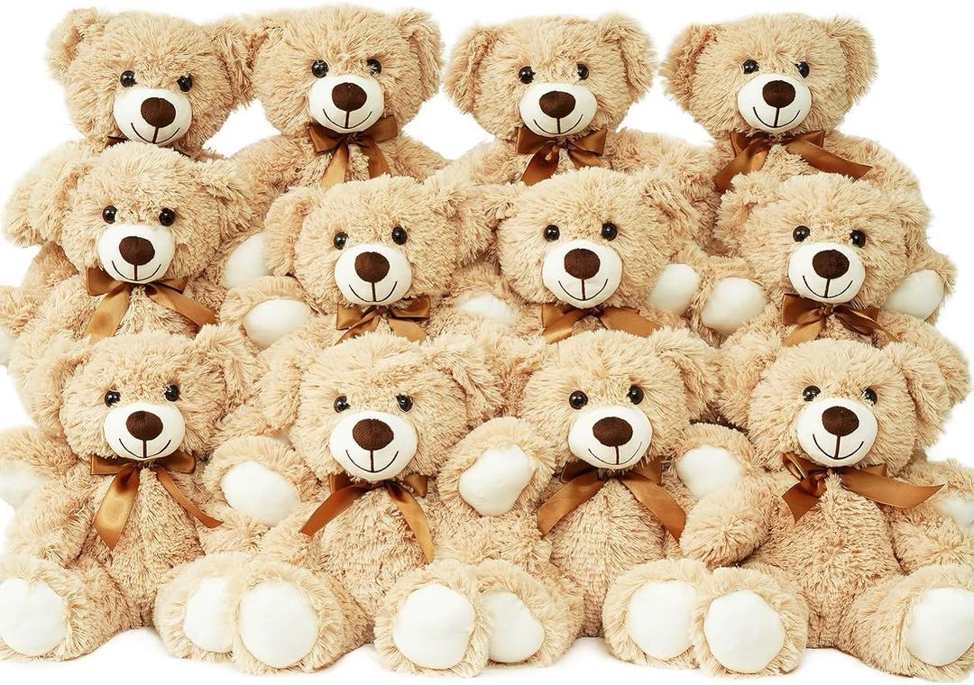 12 Pack Teddy Bears Bulk 13.5 inch Small Teddy Bear Stuffed Bears for Baby Shower Centerpiece Decorations for Christmas Valentine's Mother's Day for Kids or Adults (12 Light Brown)