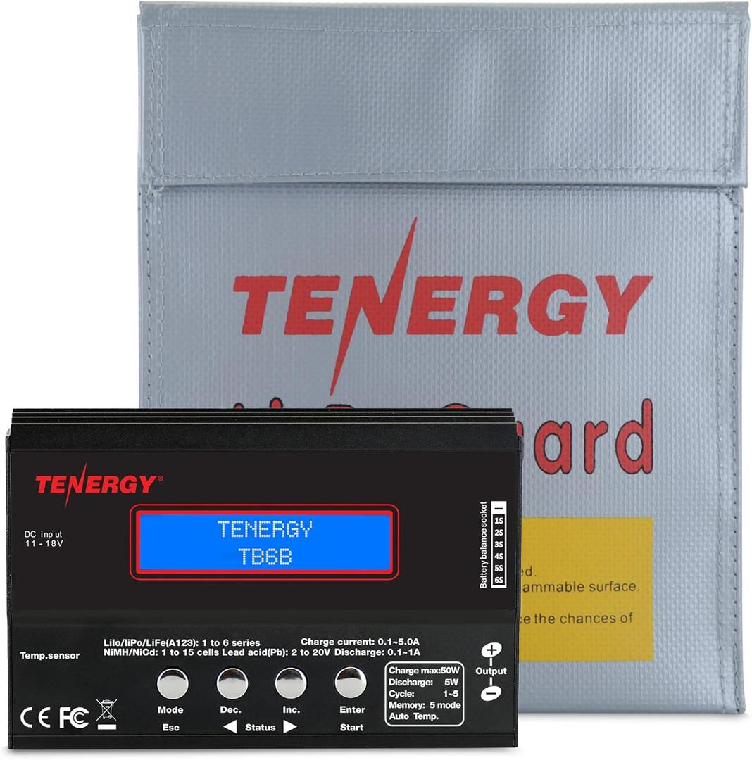 Tenergy 1S-6S Digital Battery Pack Charger for Li-Fe/Li-PO/NiCd/NiMH Packs Balance Charger Discharger w/Tamiya/JST/EC3/HiTec/Deans Connectors + Lipo Bag