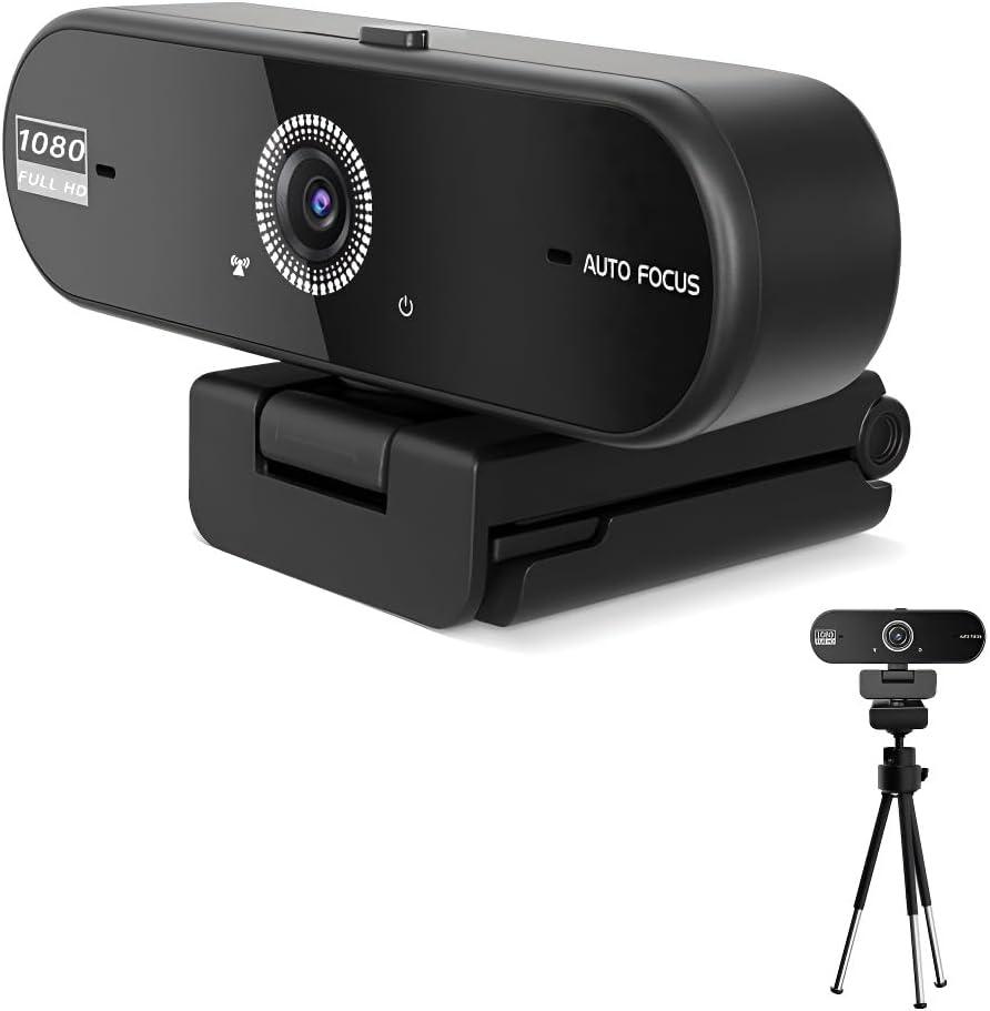 Hprosper 1080P Full HD Webcam with Privacy Cover, Tripod,Wide Angle Lens,Active Light Correction,Plug and Play USB Webcam for PC, Desktop, Laptop,Mac