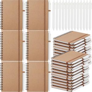 Fulmoon 30 Set Small Spiral Notebooks A6 with Pens Bulk, Multicolor 4" x 6" Pocket Notebooks Mini Lined Journals 50 Sheets for Back to School Supplies Students Rewards Office Gifts (Kraft White)