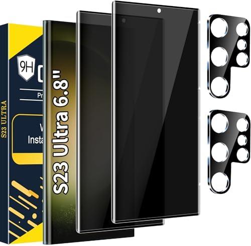 Arshek [2+2 Pack] Galaxy S23 Ultra Privacy Screen Protector, 9H Tempered Glass, Ultrasonic Fingerprint Support, 3D Curved, HD Clear Anti-Spy Film for Samsung S23 Ultra 5G Glass Screen Protector 1 Is Broken