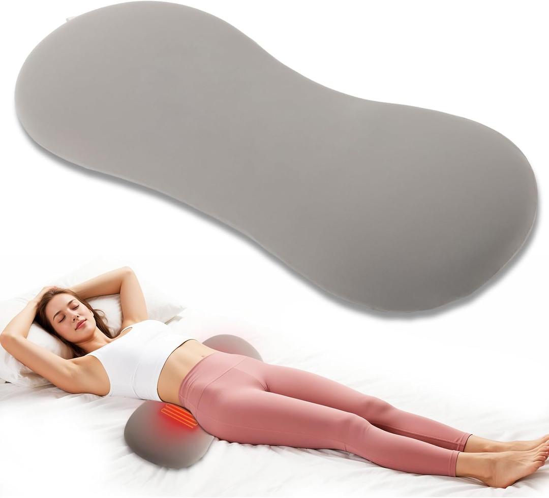 Heated Lumbar Support Pillow for Sleeping  Memory Foam Back Pillow for Bed, 3 Heat Levels & 8 Timers, Ergonomic Lower Back Pillow for Side, Back & Stomach Sleepers, Washable Cover (Large, Pebble Gray)