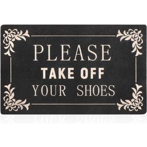 Welcome Mat Outdoor Entryway Please Take Off You Shoes Mats for Front Door with Rubber Backing Doormat Indoor Mat Polystyrene Non Slip Natural Mat Black (18"L x 28"W)