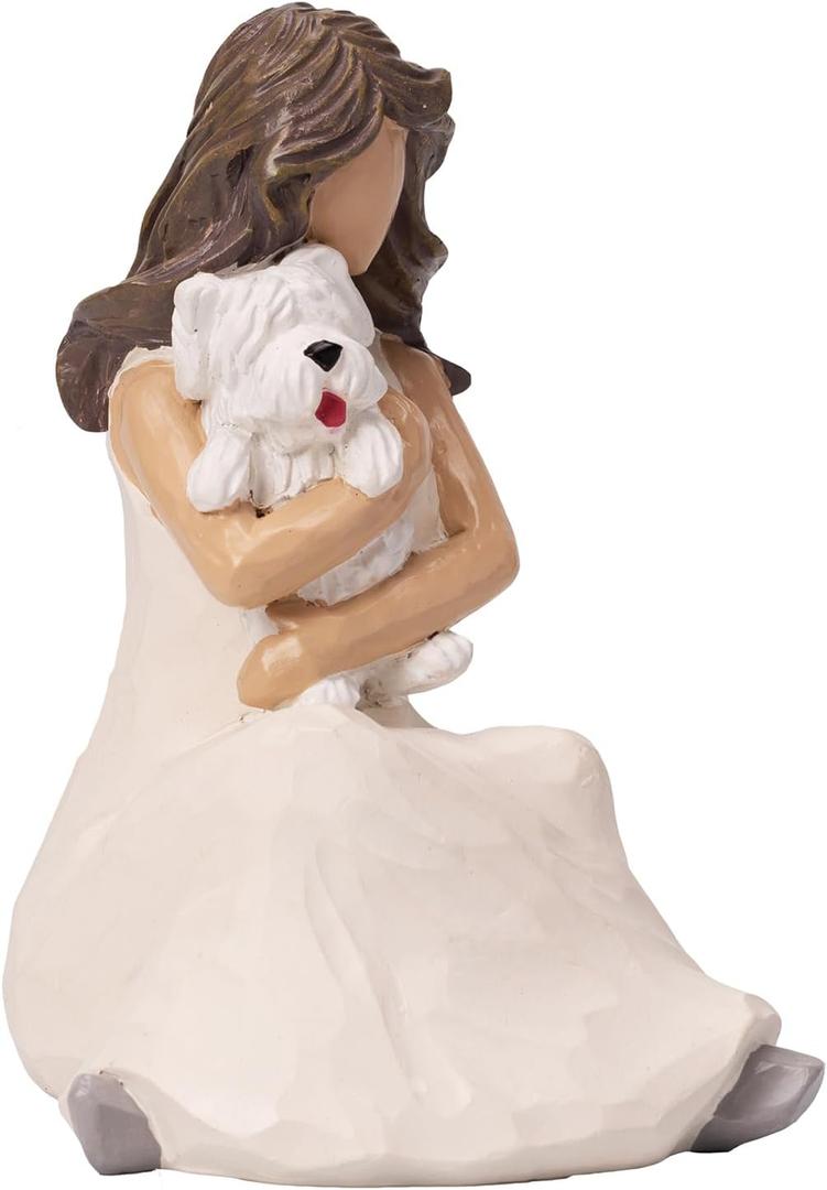 BUTILIVEEN Woman with Dog Figurines, Resin Angel Dog Figurine for Dog Lovers, Sympathy Dog Memorial, Pet Loss Gifts, Westie Gifts for Women, Friends